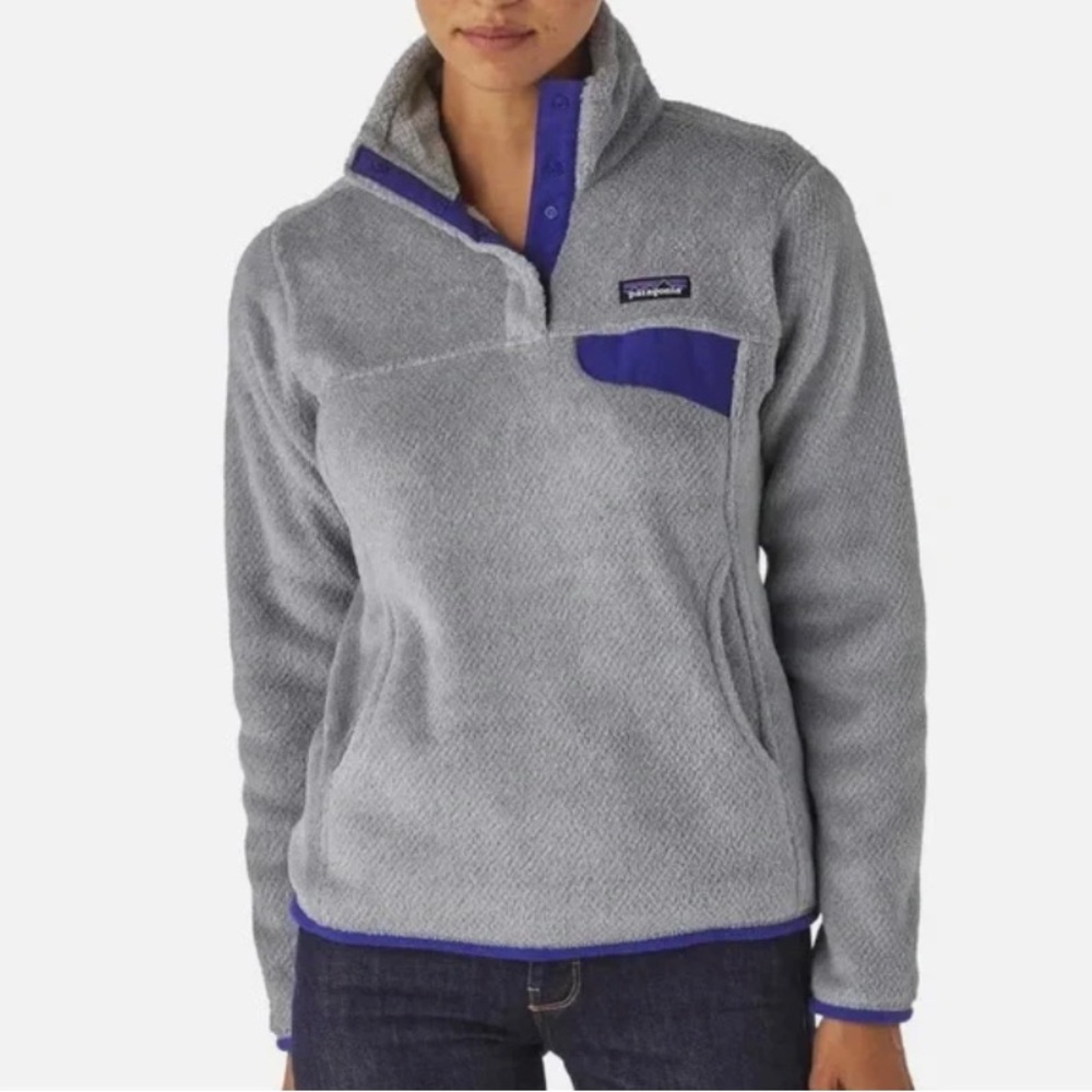Patagonia Re-Tool Fleece 1/4 Snap-T Pullover Gray Harvest Moon Blue medium